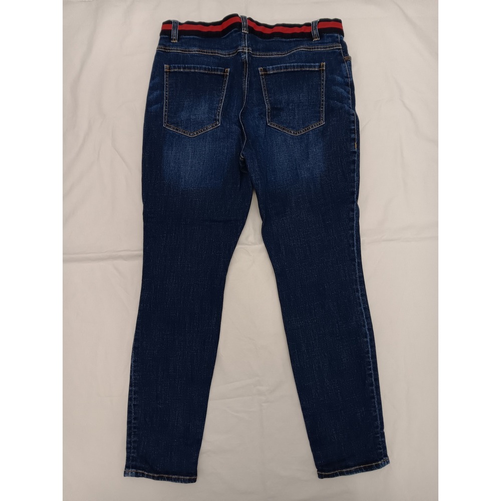 CAbi Women's Blue Denim Button Fly High Rise Skinny Jeans Red Stripe Size 16 - Picture 3 of 16